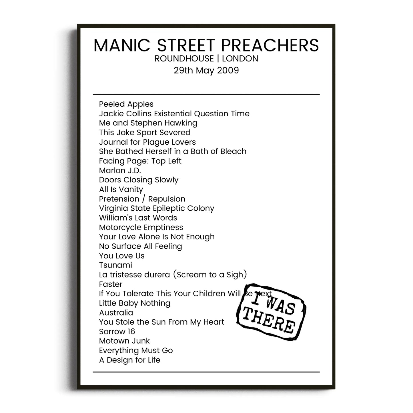 Manic Street Preachers London 29 May 2009 Setlist Poster