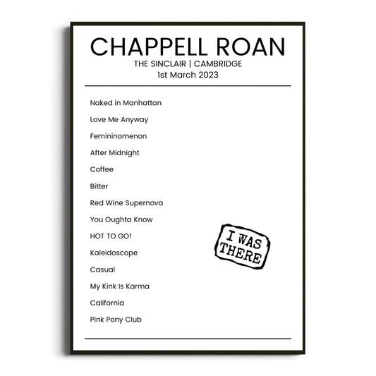 Chappell Roan Cambridge 01 March 2023 Setlist Poster