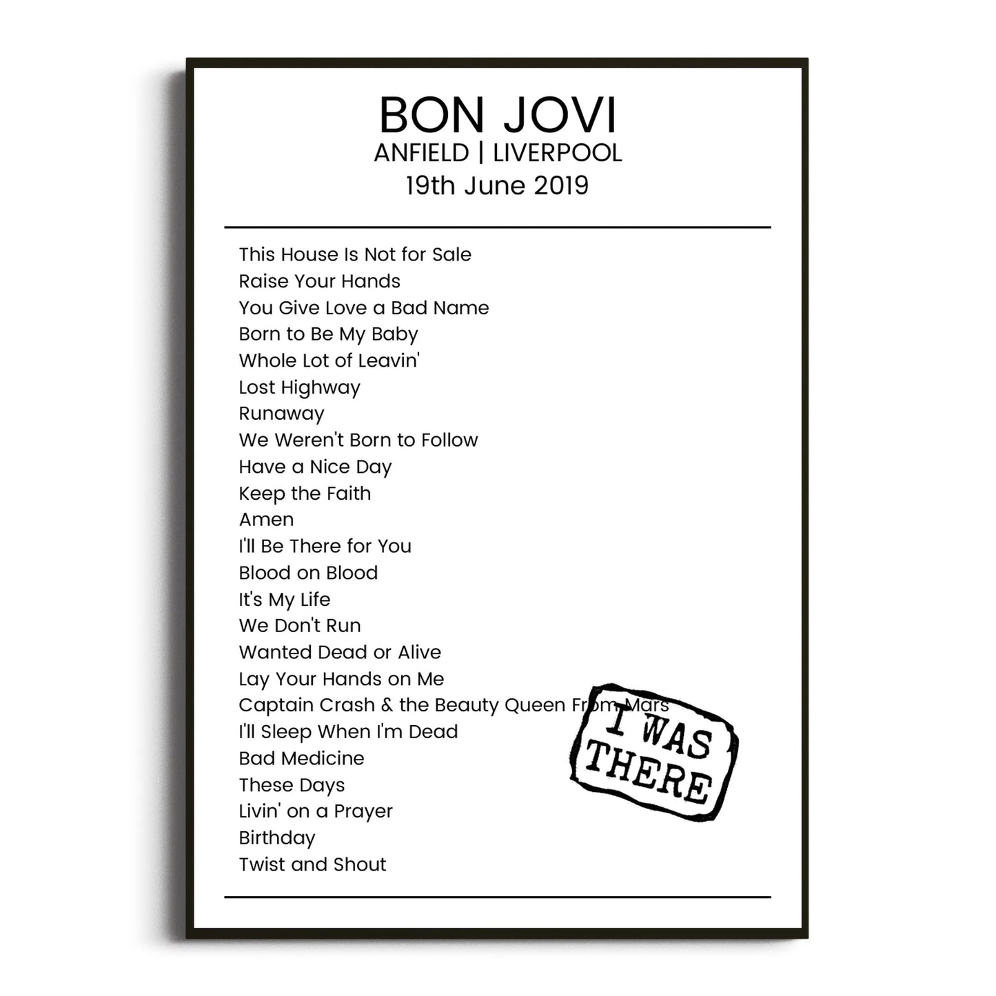 Bon Jovi Liverpool 19 June 2019 Setlist Poster