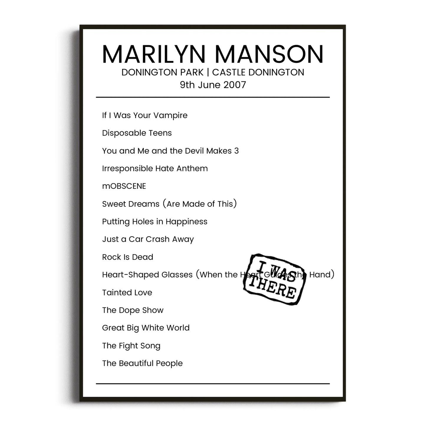 Marilyn Manson Castle Donington 09 June 2007 Setlist Poster