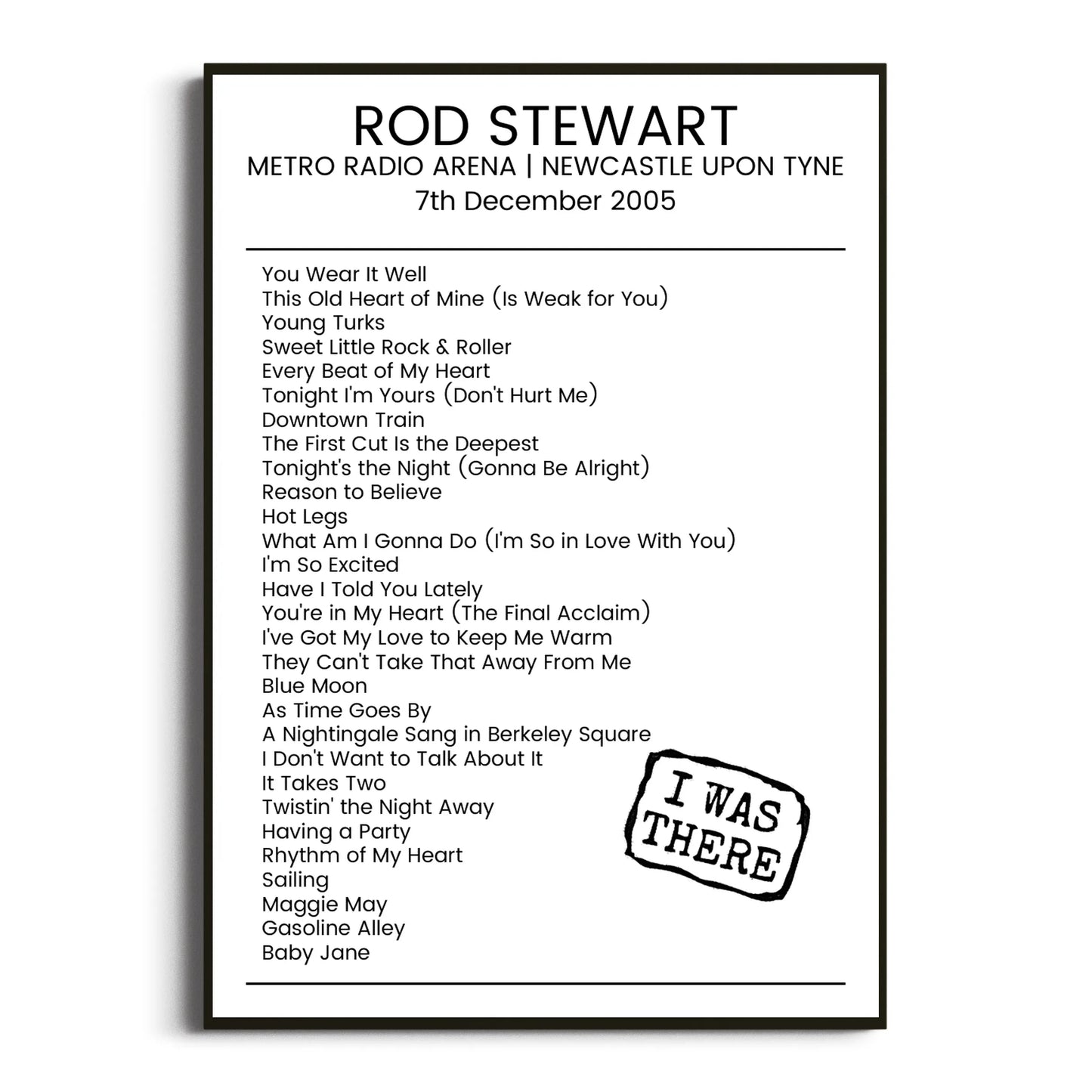 Rod Stewart Newcastle upon Tyne 07 December 2005 Setlist Poster