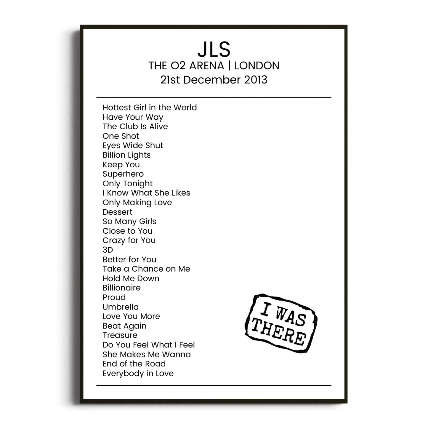 JLS London 21 December 2013 Setlist Poster