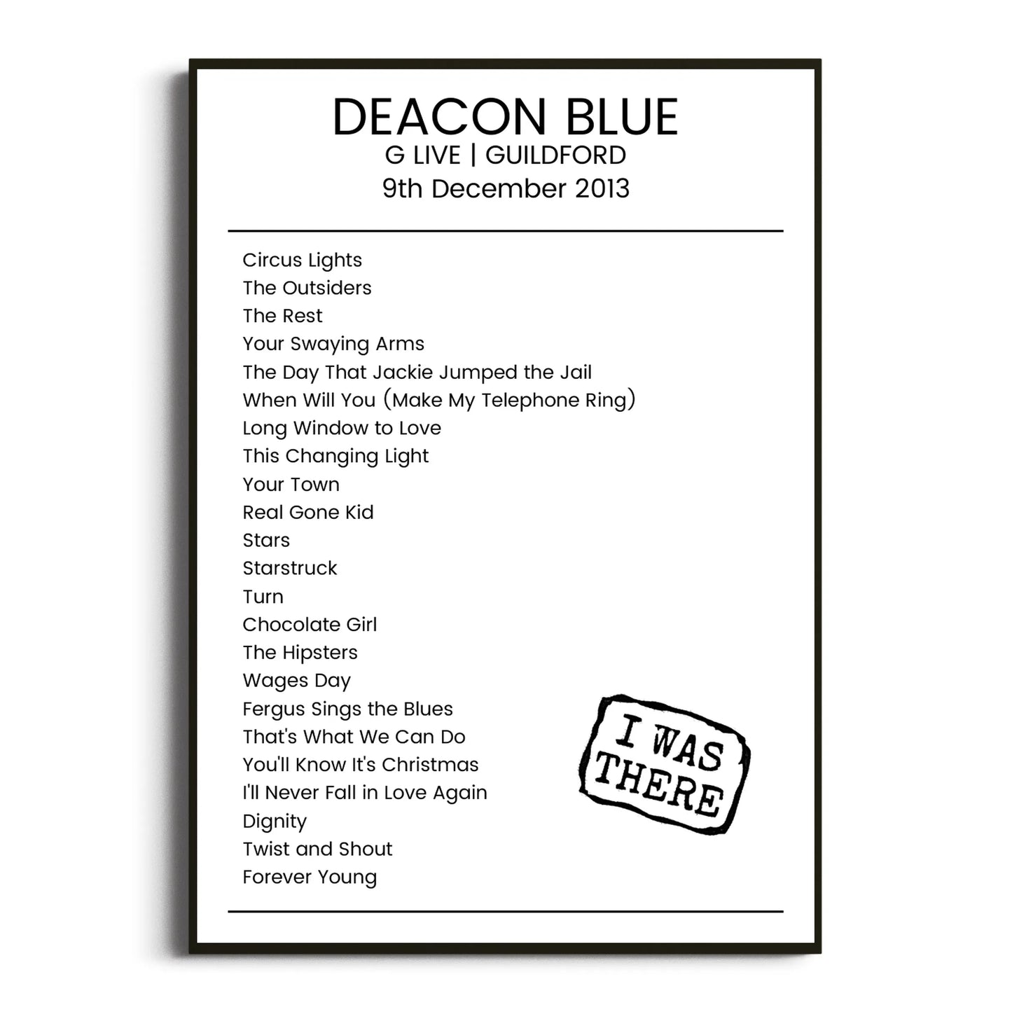 Deacon Blue Guildford 09 December 2013 Setlist Poster