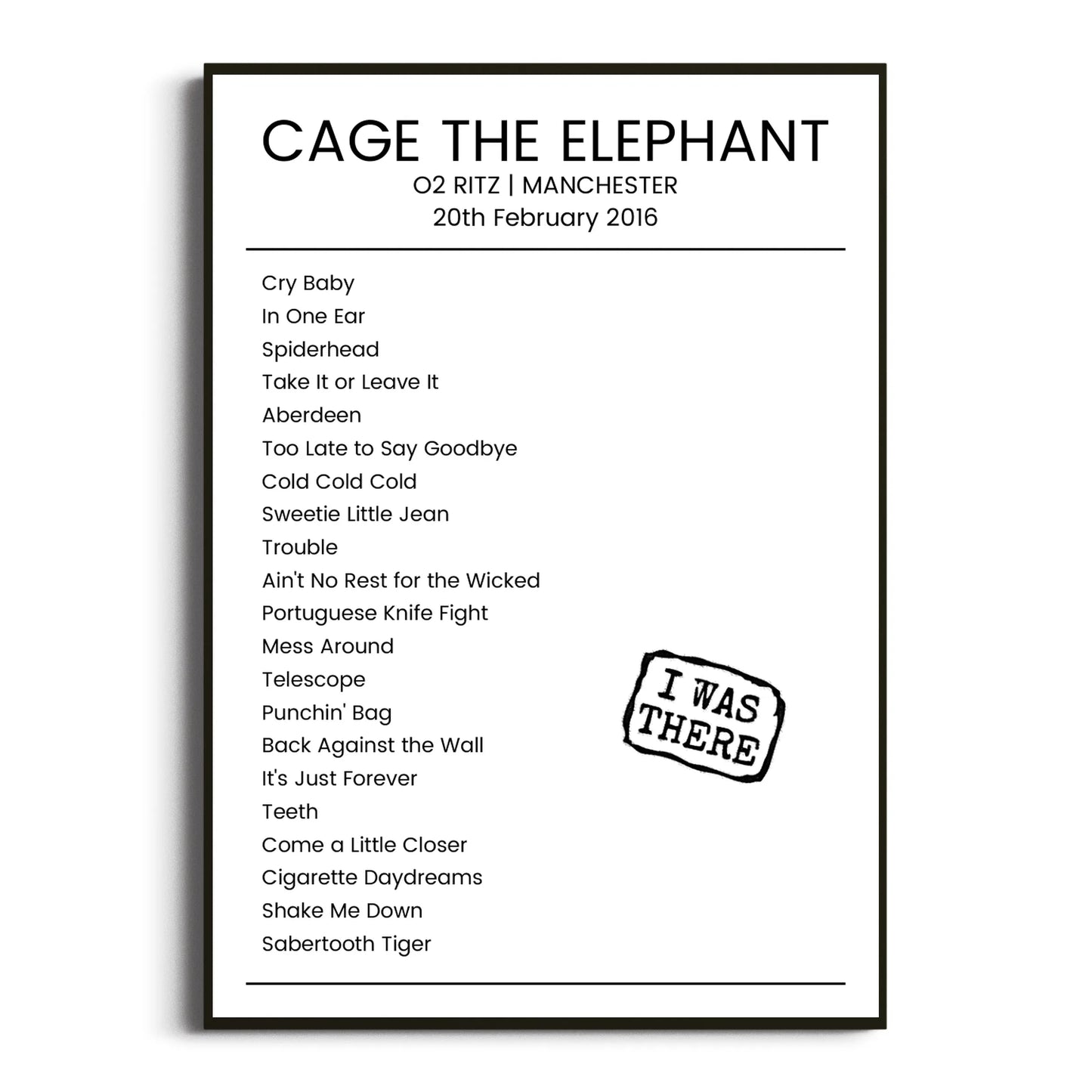 Cage the Elephant Manchester 20 February 2016 Setlist Poster