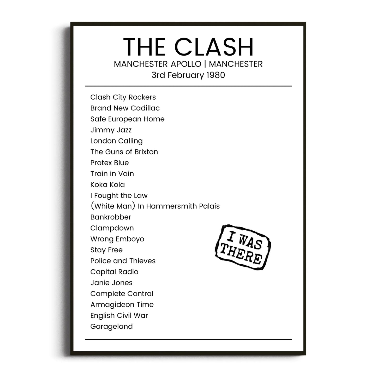 The Clash Manchester 03 February 1980 Setlist Poster