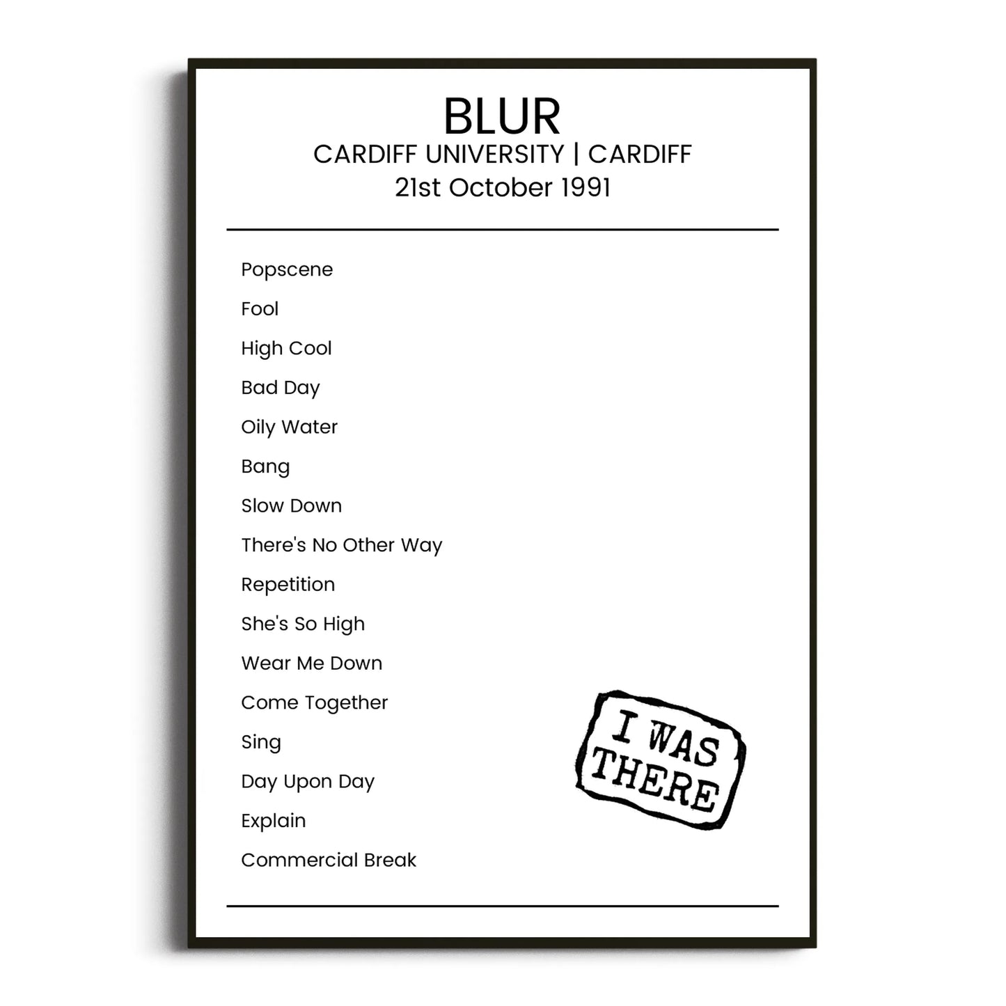 Blur Cardiff 21 October 1991 Setlist Poster