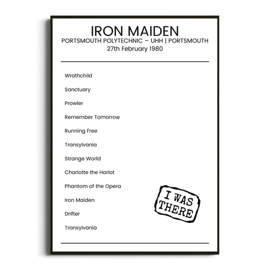 Iron Maiden Portsmouth 27 February 1980 Setlist Poster