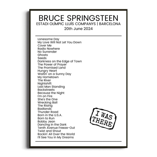 Bruce Springsteen Barcelona 20 June 2024 Setlist Poster