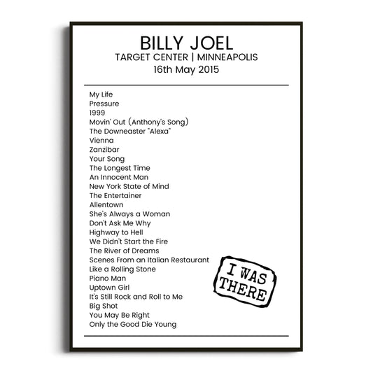 Billy Joel Minneapolis 16 May 2015 Setlist Poster