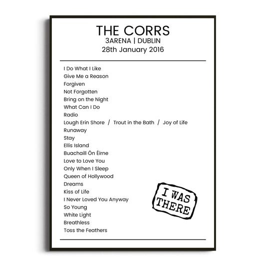 The Corrs Dublin 28 January 2016 Setlist Poster