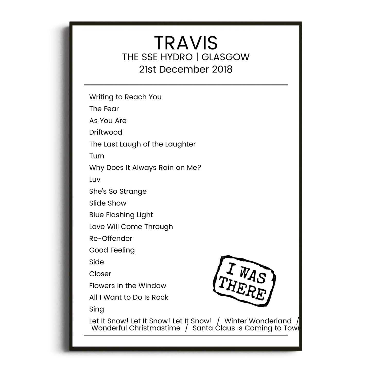 Travis Glasgow 21 December 2018 Setlist Poster