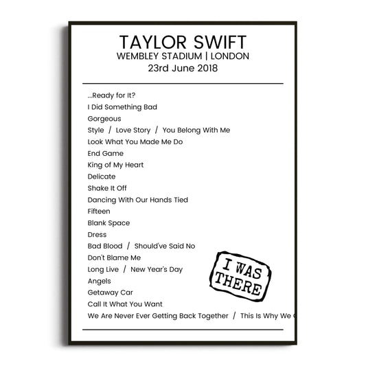 Taylor Swift London 23 June 2018 Setlist Poster