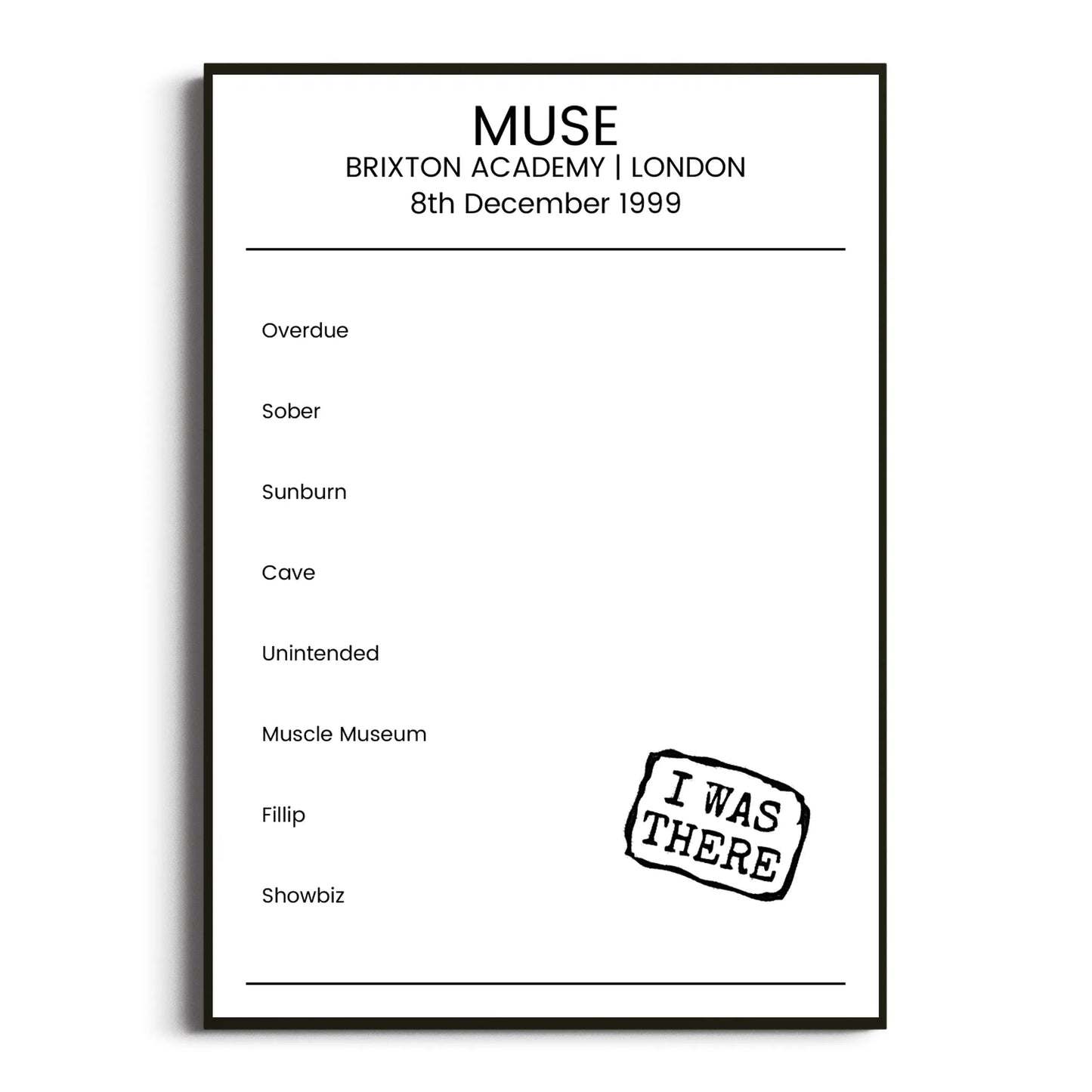 Muse London 08 December 1999 Setlist Poster