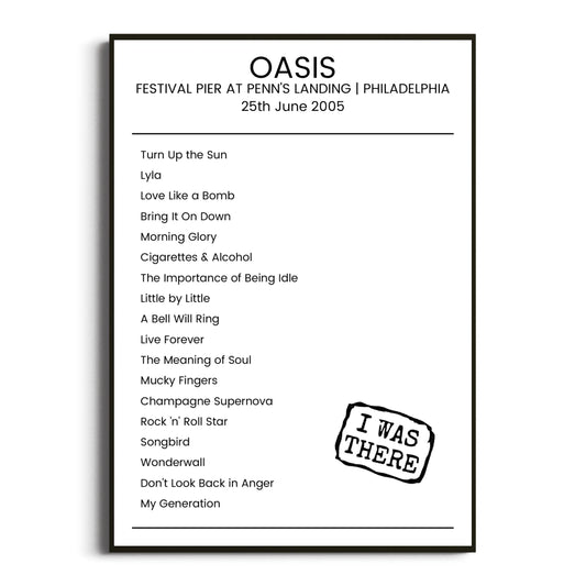 Oasis Philadelphia 25 June 2005 Setlist Poster