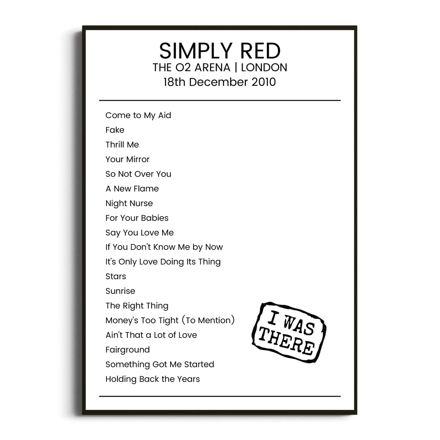 Simply Red London 18 December 2010 Setlist Poster