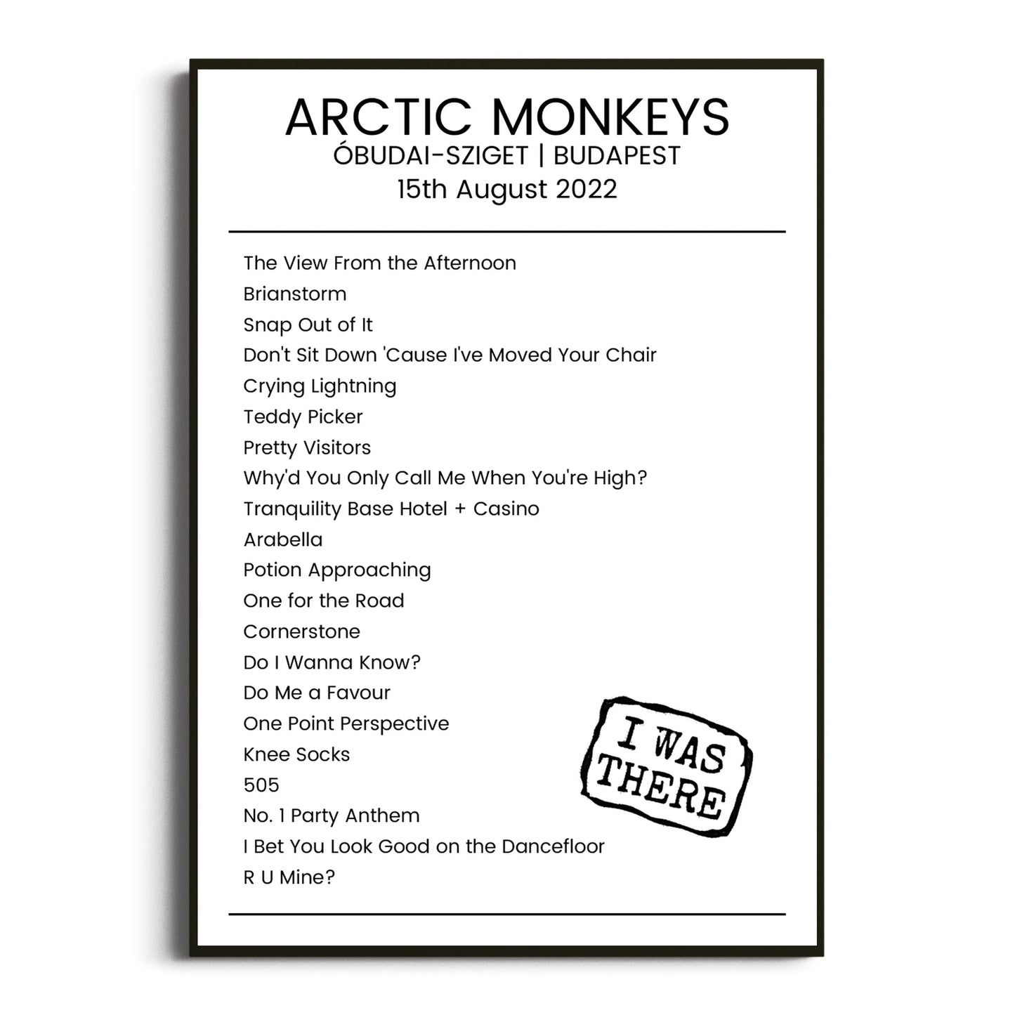 Arctic Monkeys Budapest 15 August 2022 Setlist Poster