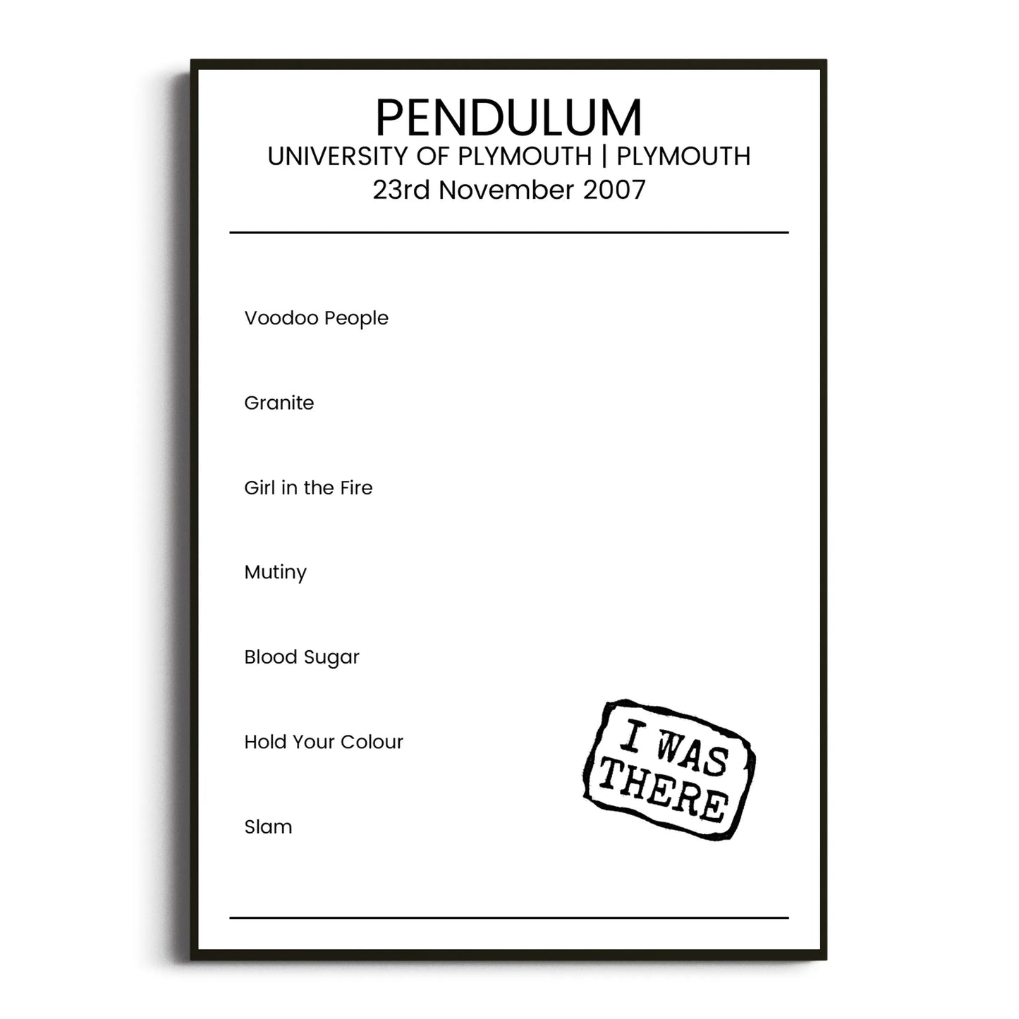 Pendulum Plymouth 23 November 2007 Setlist Poster