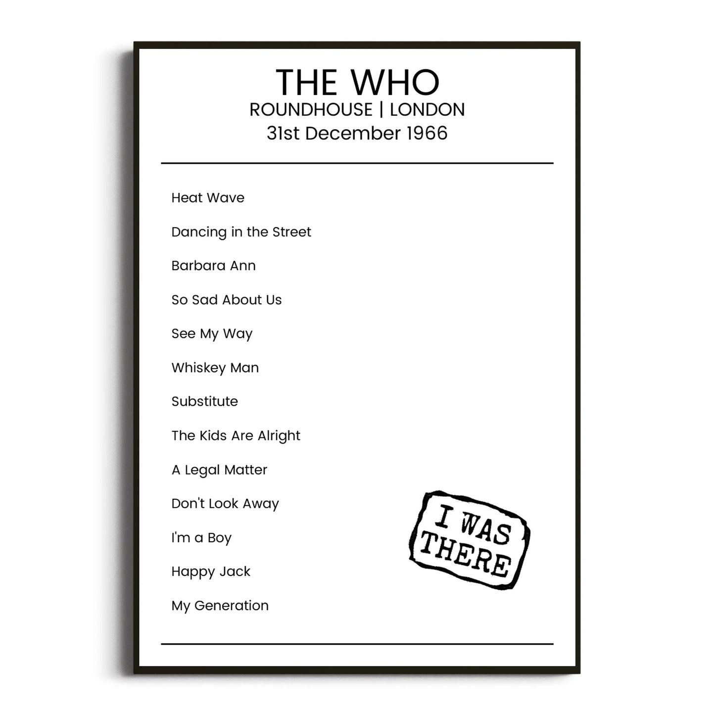 The Who London 31 December 1966 Setlist Poster