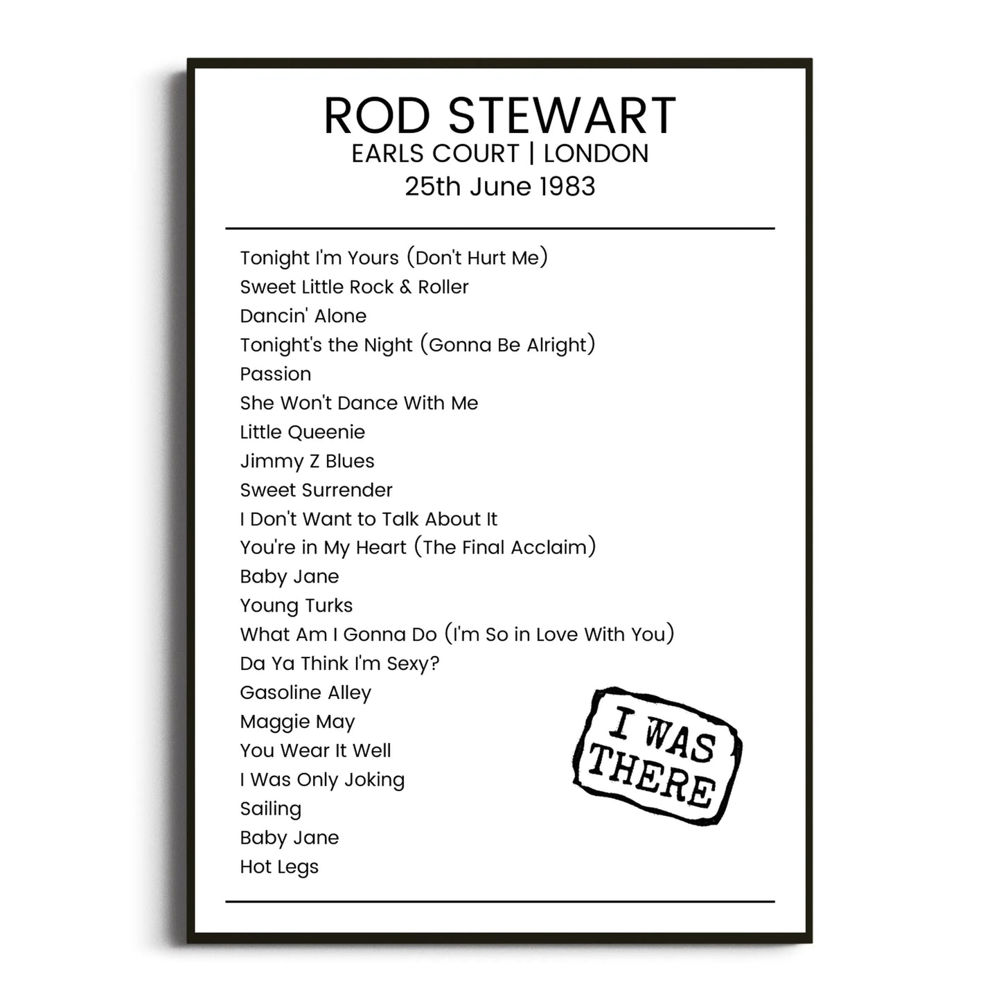 Rod Stewart London 25 June 1983 Setlist Poster