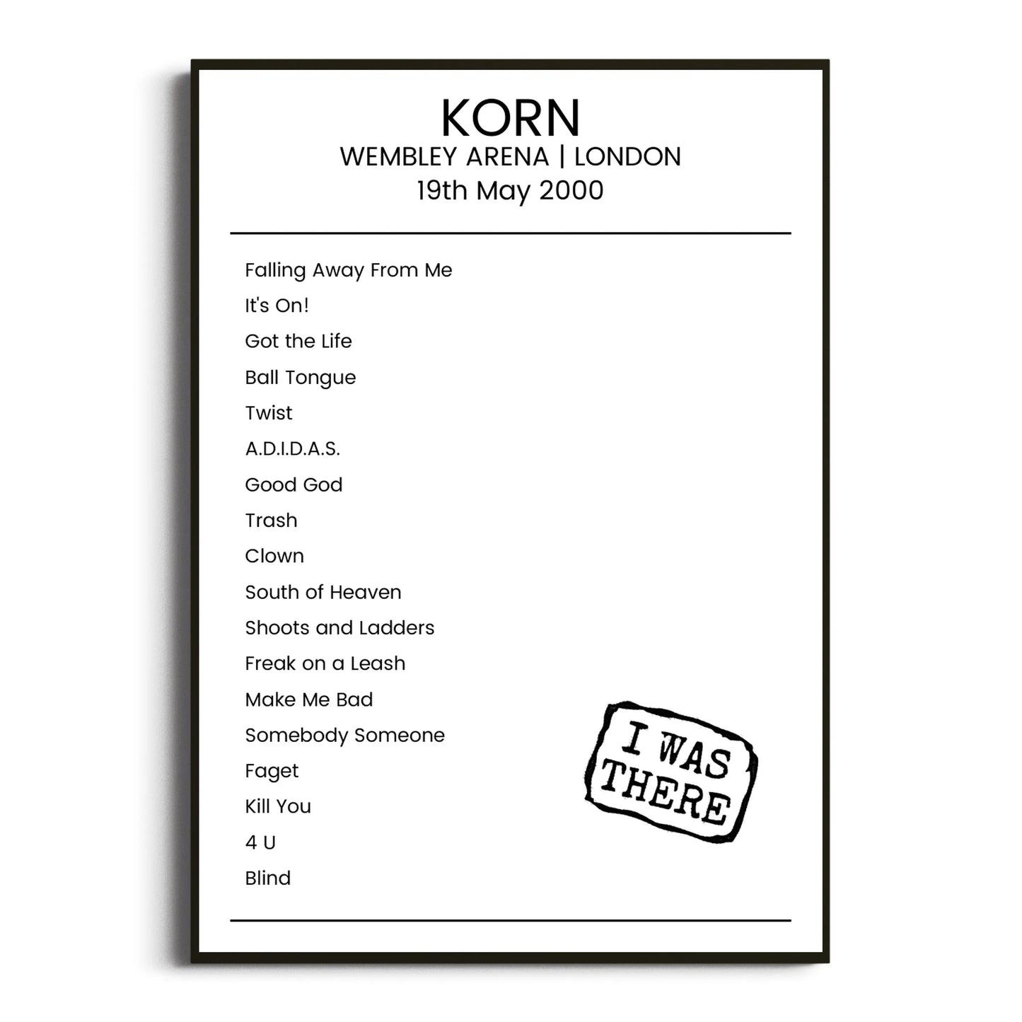 Korn London 19 May 2000 Setlist Poster