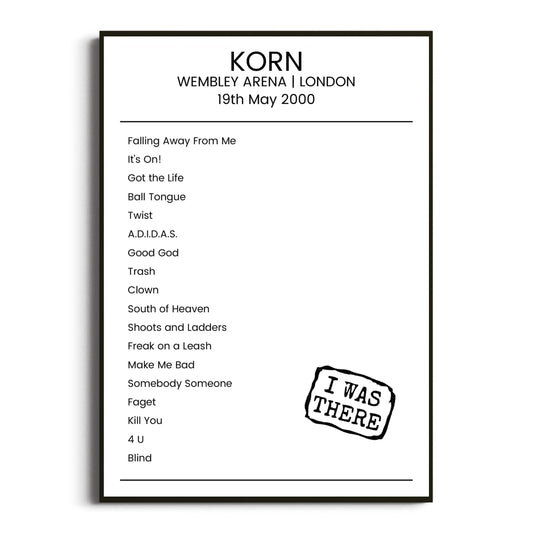 Korn London 19 May 2000 Setlist Poster