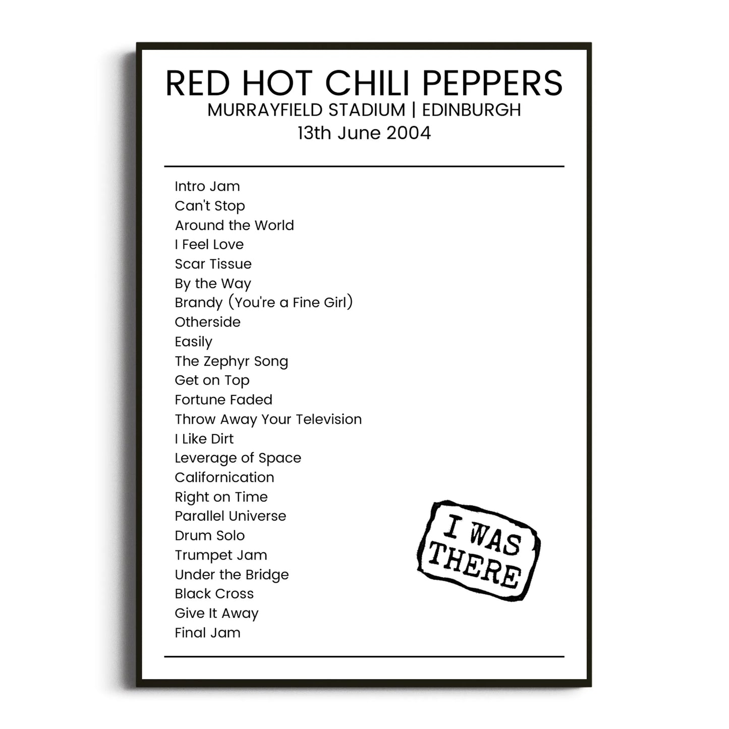 Red Hot Chili Peppers Edinburgh 13 June 2004 Setlist Poster