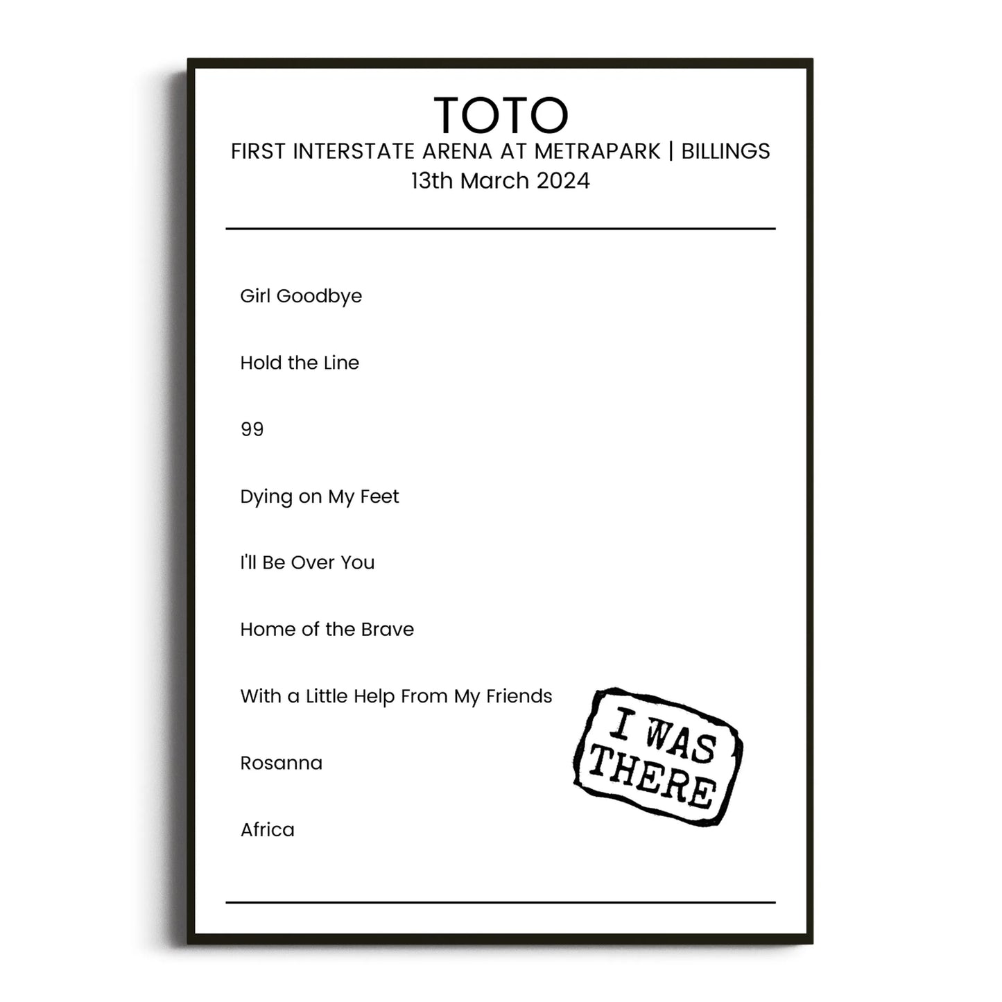 Toto Billings 13 March 2024 Setlist Poster