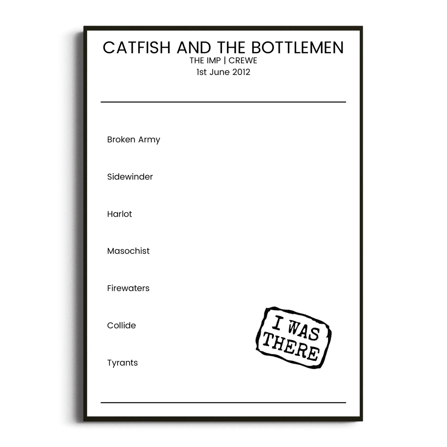 Catfish and the Bottlemen Crewe 01 June 2012 Setlist Poster