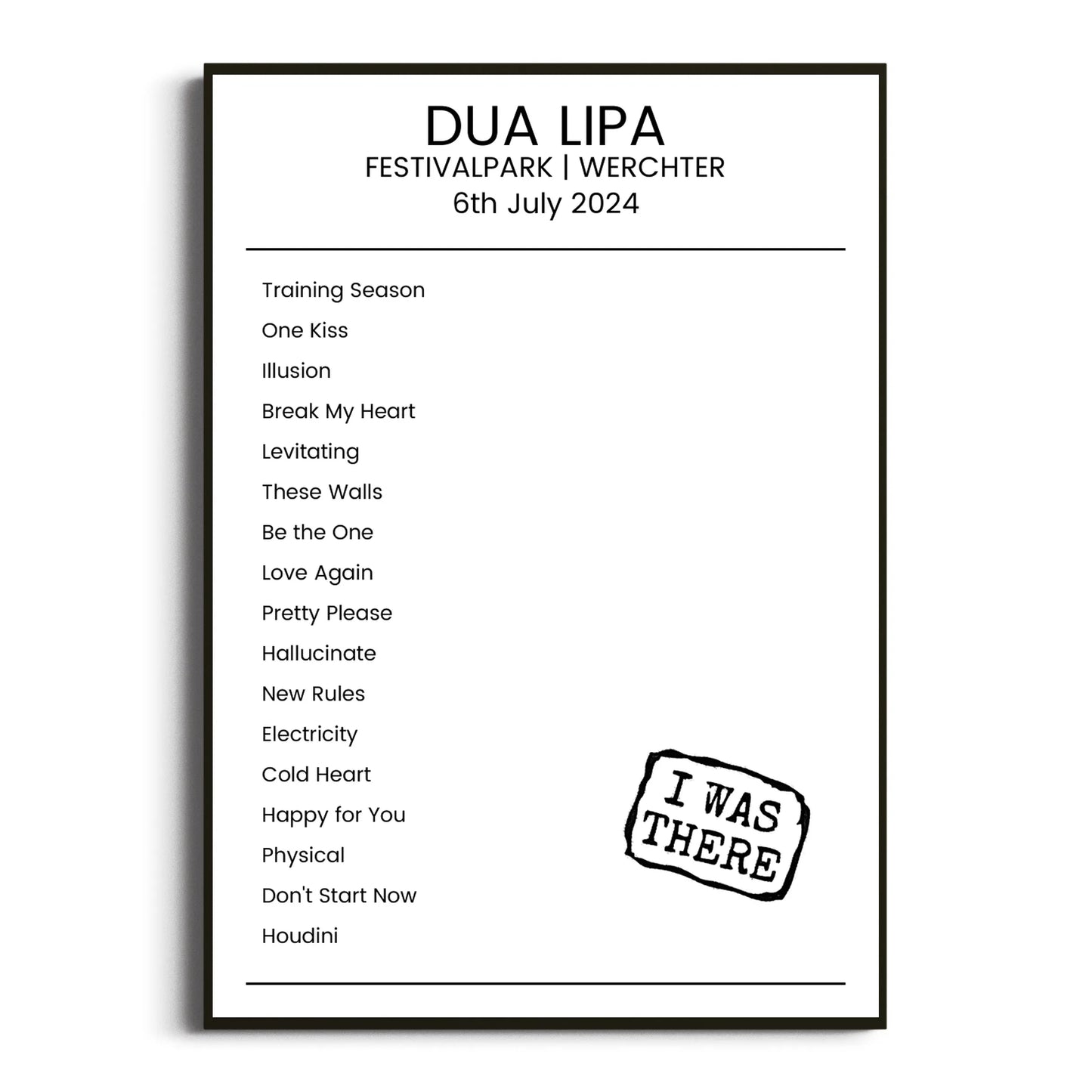 Dua Lipa Werchter 06 July 2024 Setlist Poster