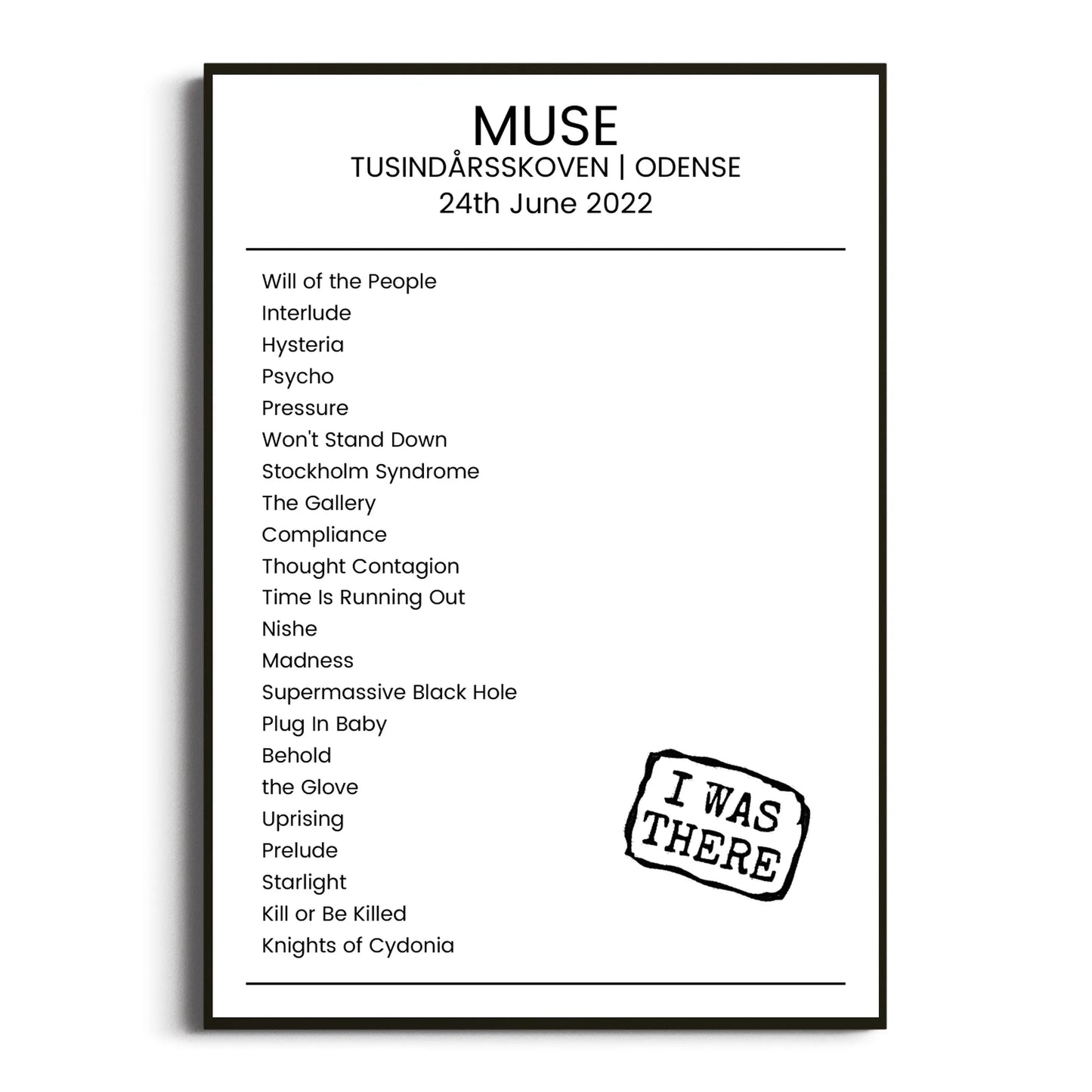 Muse Odense 24 June 2022 Setlist Poster