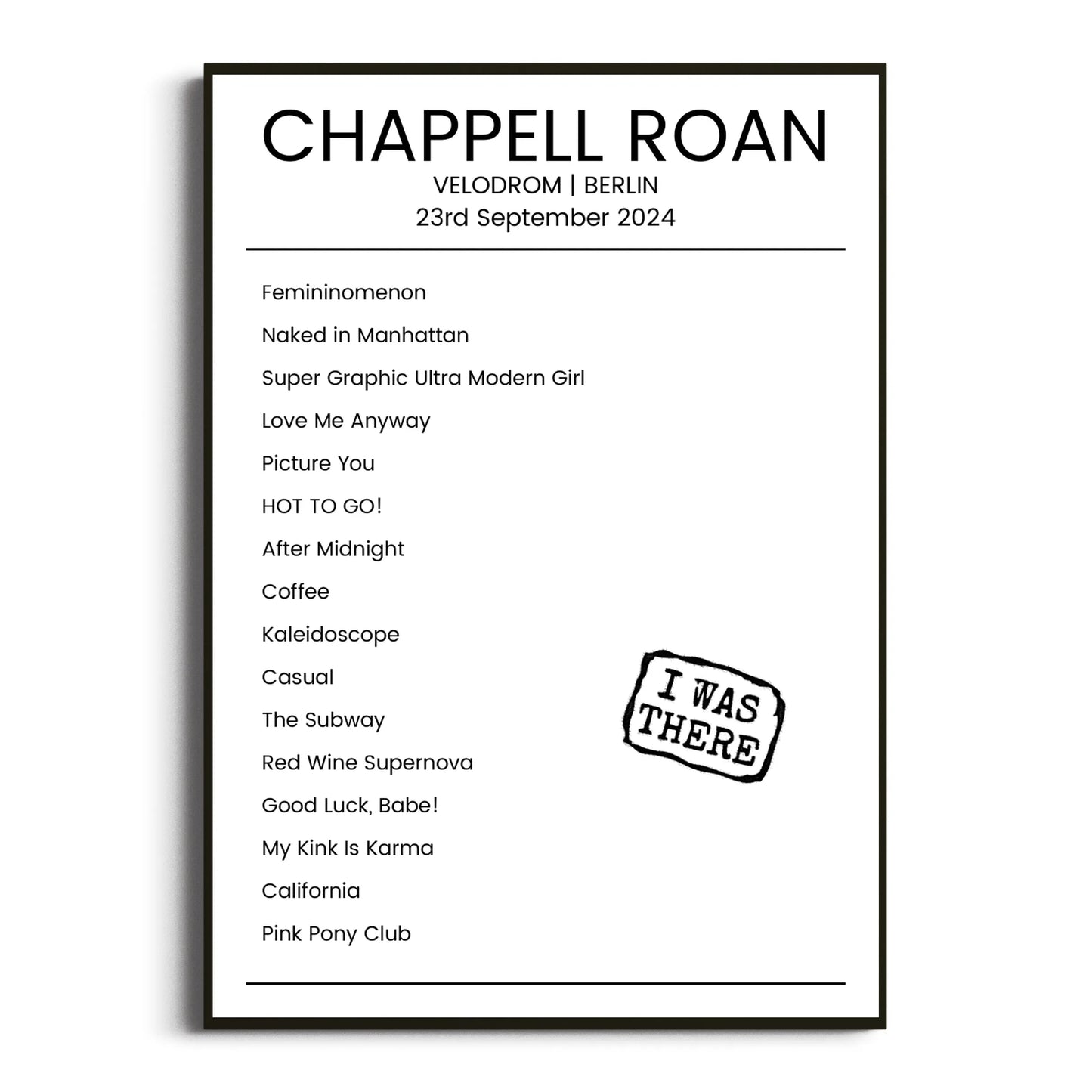 Chappell Roan Berlin 23 September 2024 Setlist Poster