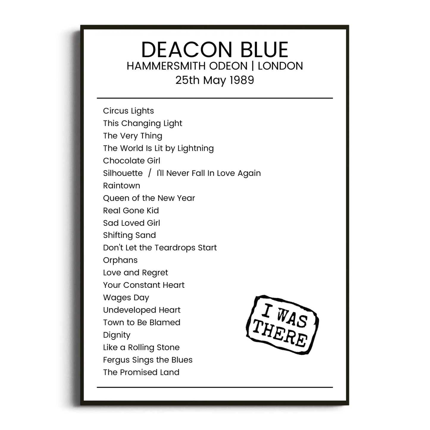 Deacon Blue London 25 May 1989 Setlist Poster