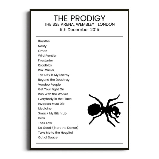 The Prodigy London 05 December 2015 Setlist Poster