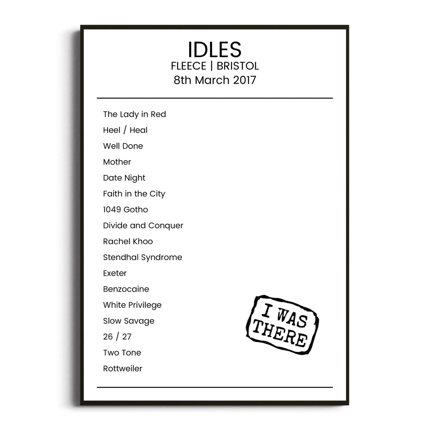 IDLES Bristol 08 March 2017 Setlist Poster