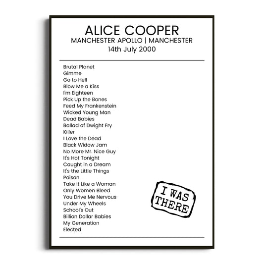 Alice Cooper Manchester 14 July 2000 Setlist Poster