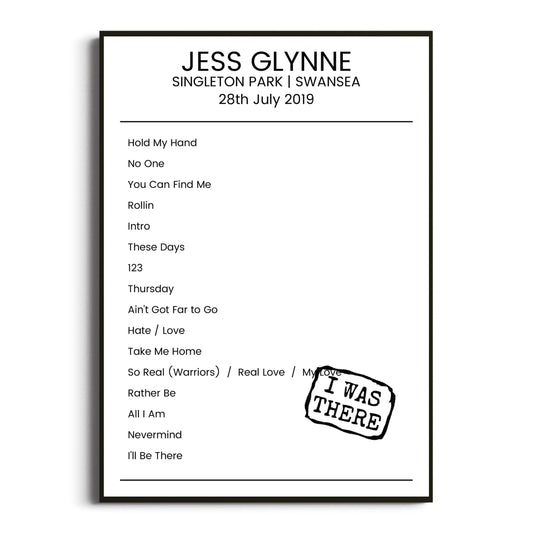 Jess Glynne Swansea 28 July 2019 Setlist Poster