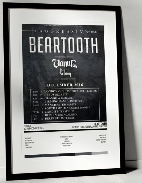 Beartooth Aggressive O2 Ritz Manchester 12th December 2016 - Setlist Tour Poster - Setlist