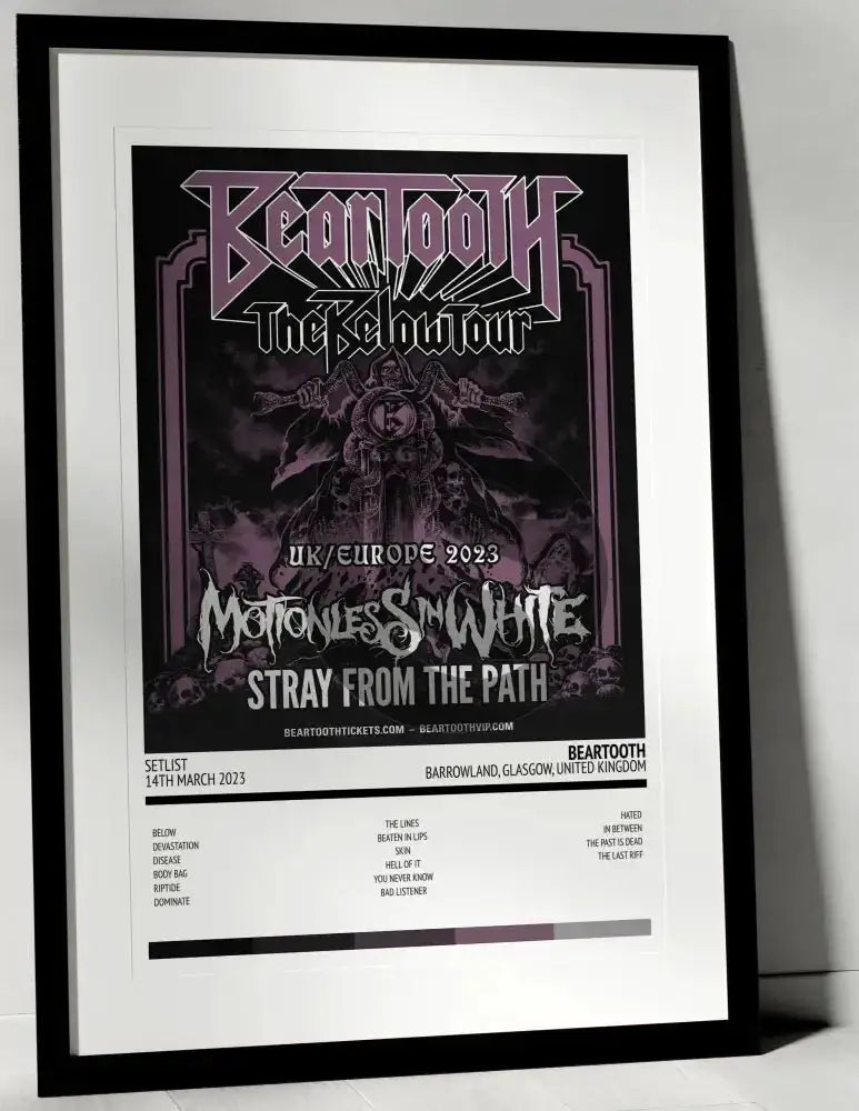 Beartooth EUR - UK Tour 2023 Barrowland Glasgow 14th March 2023 - Setlist Tour Poster - Setlist