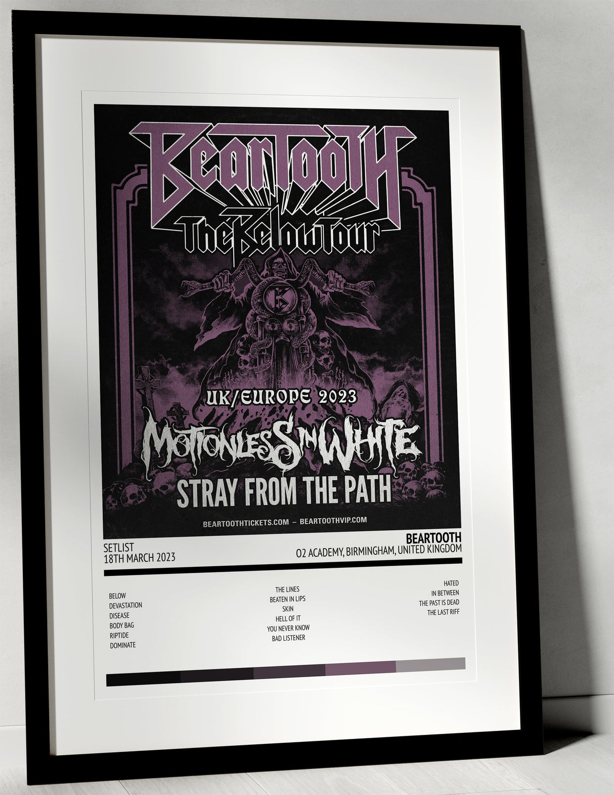 Beartooth EUR - UK Tour 2023 O2 Academy Birmingham 18th March 2023 - Setlist Tour Poster - Setlist