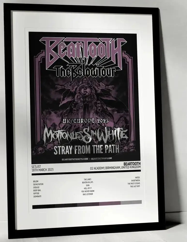 Beartooth EUR - UK Tour 2023 O2 Academy Birmingham 18th March 2023 - Setlist Tour Poster - Setlist