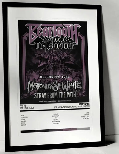 Beartooth EUR - UK Tour 2023 OVO Arena Wembley London 19th March 2023 - Setlist Tour Poster - Setlist