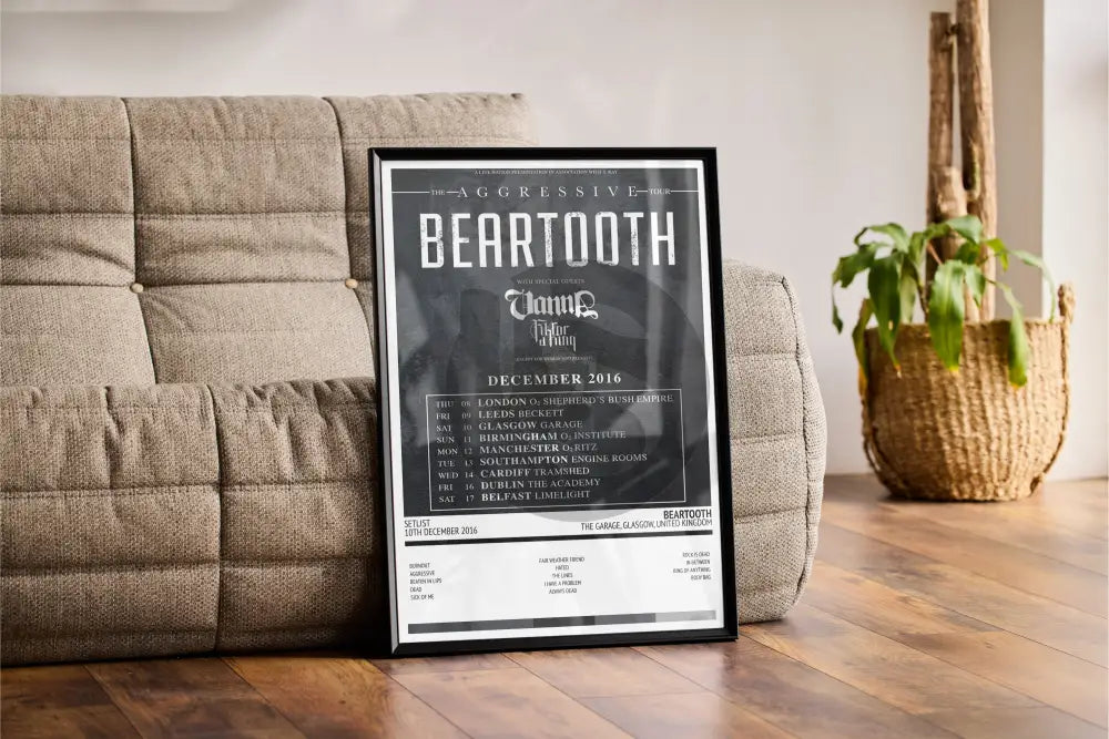 Beartooth The Aggressive Tour The Garage Glasgow 10th December 2016 - Setlist Tour Poster - Setlist