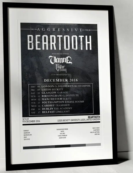 Beartooth The Aggressive Tour Leeds Beckett University Leeds 9th December 2016 - Setlist Tour Poster - Setlist