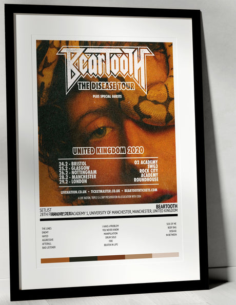 Beartooth The Disease Tour Manchester Academy 1, University of Manchester Manchester 28th February 2020 - Setlist Tour Poster - Setlist