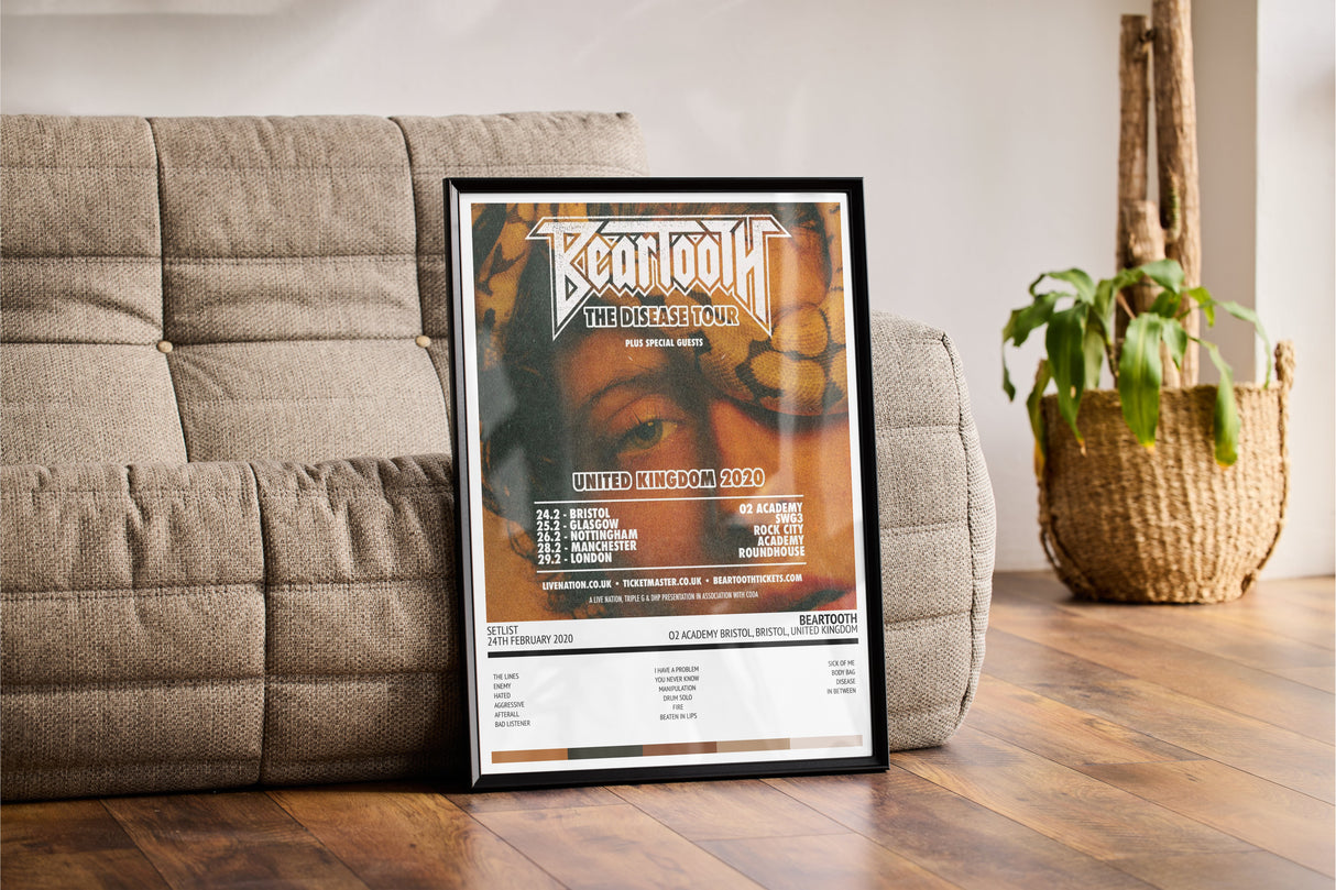 Beartooth The Disease Tour O2 Academy Bristol Bristol 24th February 2020 - Setlist Tour Poster - Setlist