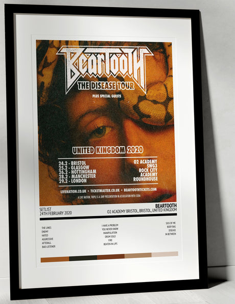 Beartooth The Disease Tour O2 Academy Bristol Bristol 24th February 2020 - Setlist Tour Poster - Setlist