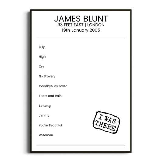 James Blunt London 19 January 2005 Setlist Poster