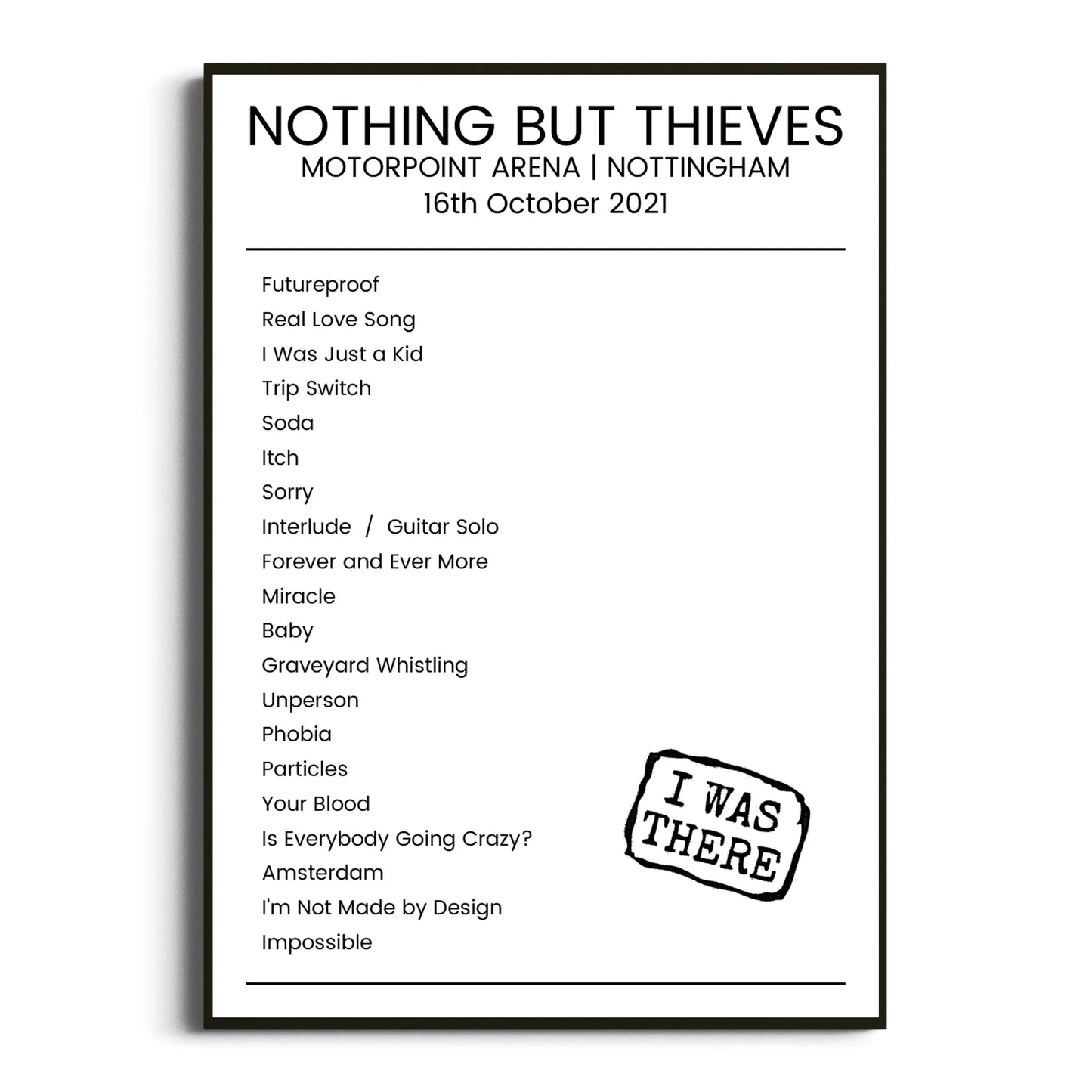 Nothing But Thieves Nottingham 16 October 2021 Setlist Poster