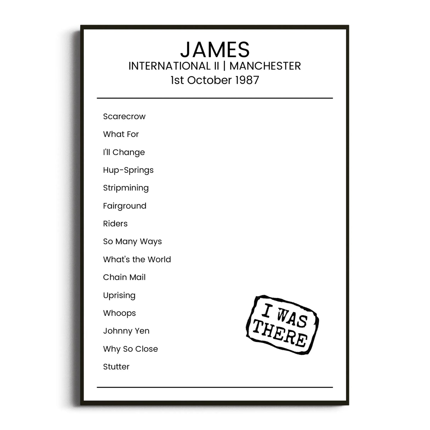 James Manchester 01 October 1987 Setlist Poster