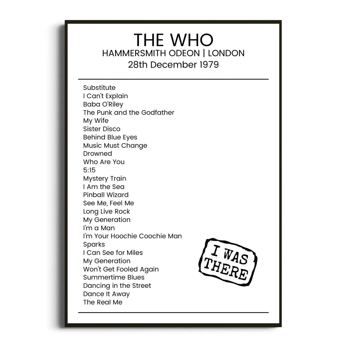 The Who London 28 December 1979 Setlist Poster